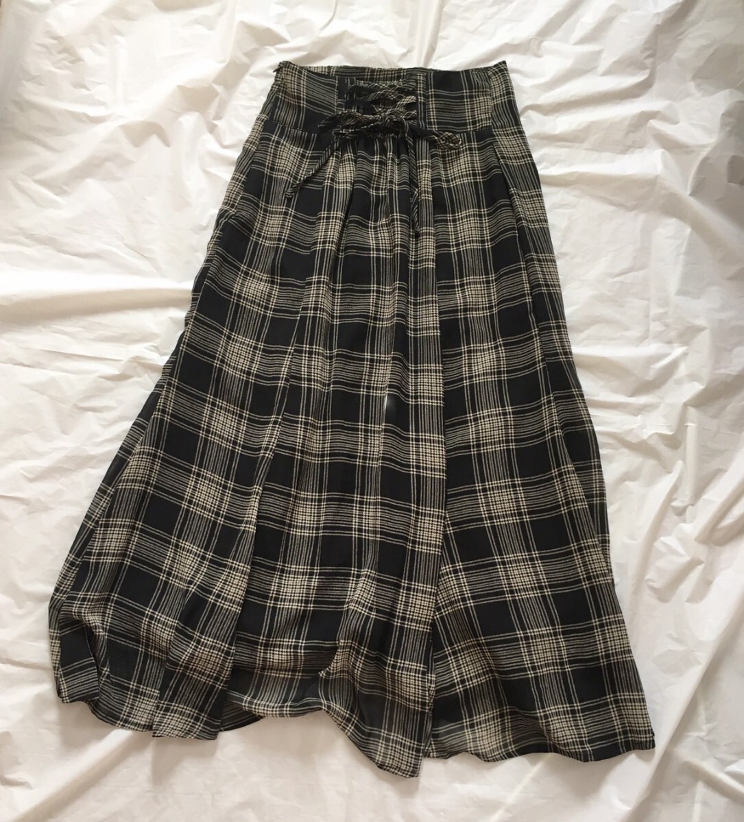 【美品】INGNI チェック柄　マーメイド　ロングスカート　FREE シアー 送料無料 レースアップ ブラック_画像5