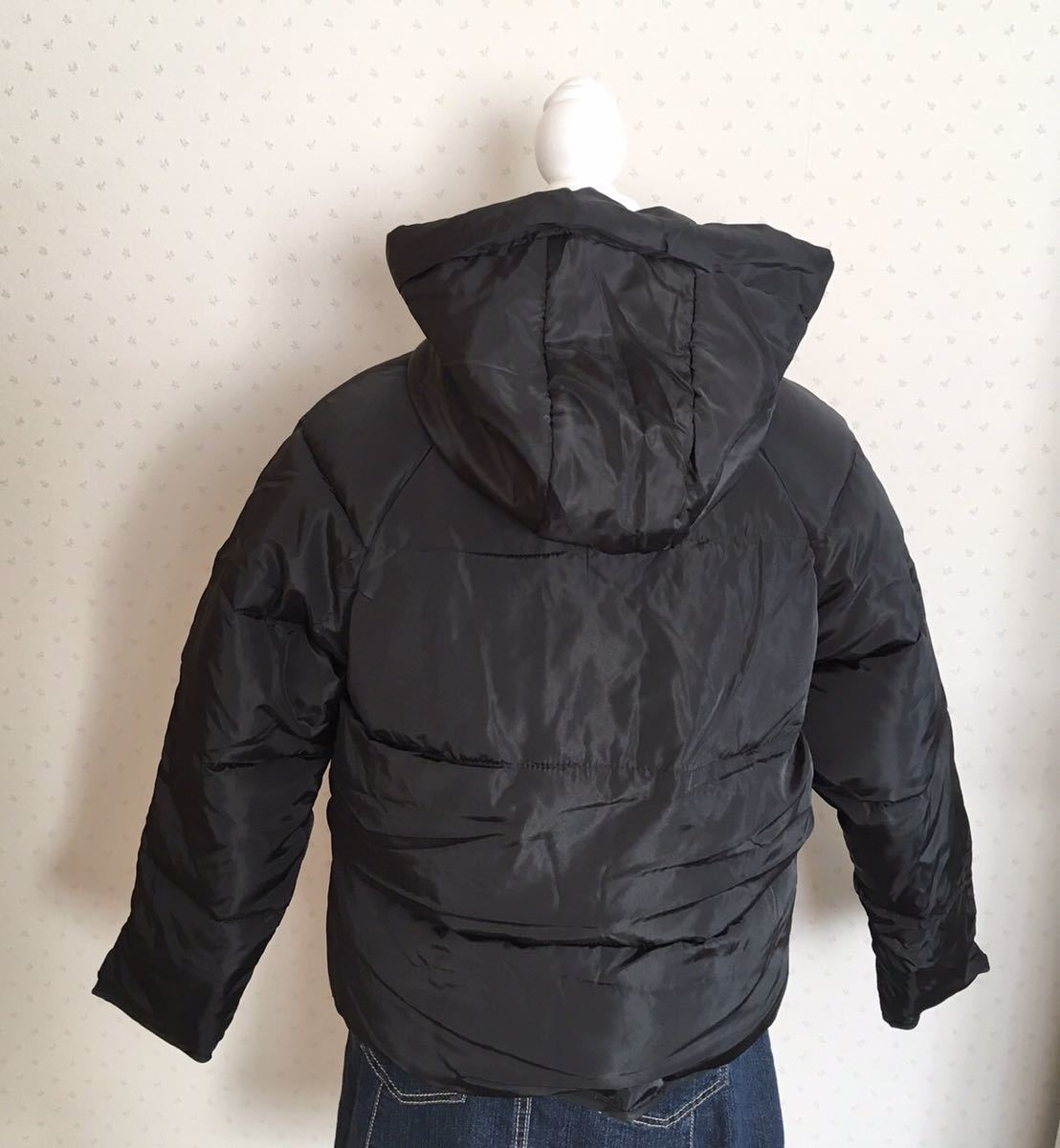 【人気☆】ダウンジャケット ミディアム丈 M L フード コート ブラック 送料無料 ダウン_画像9