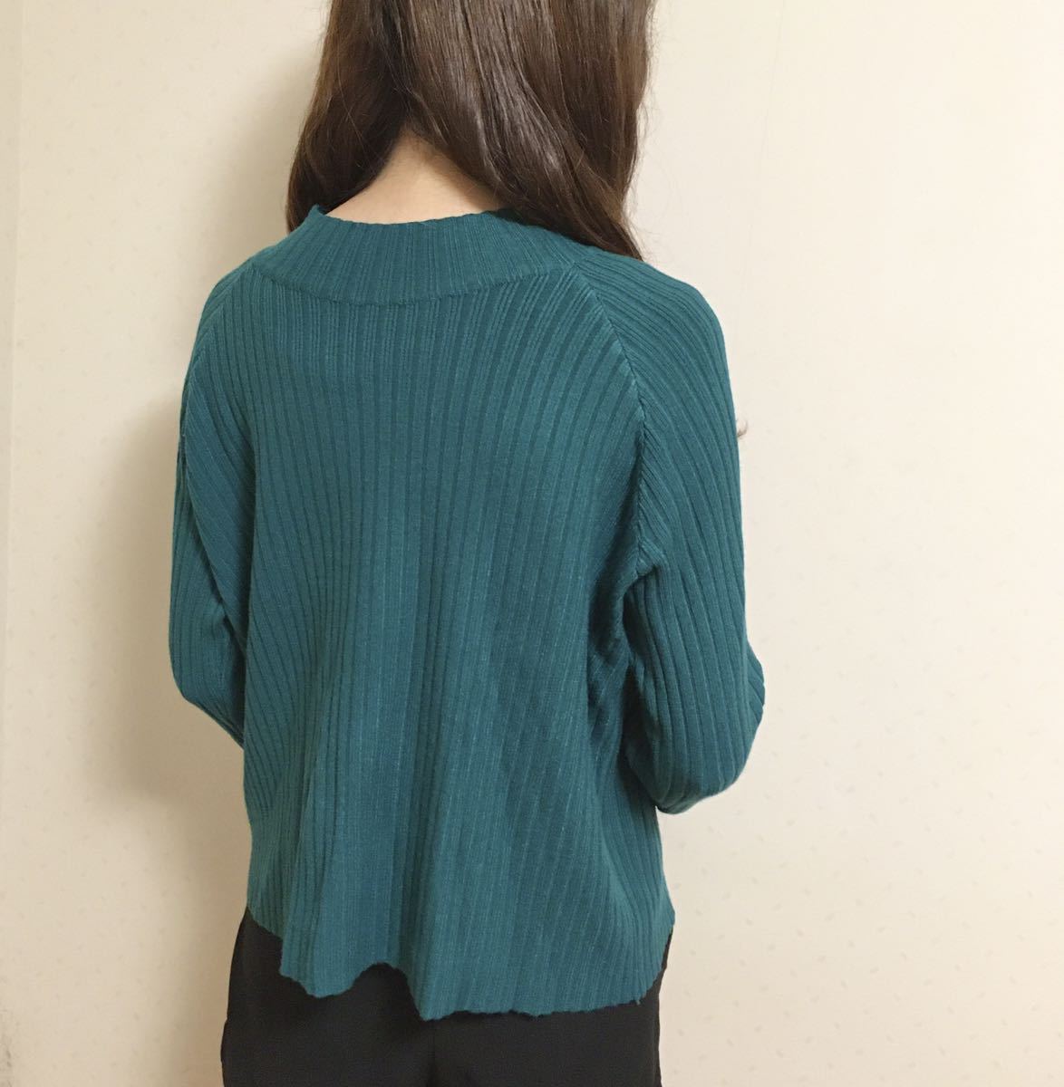【ラスト2点】ニット ハイネック グリーン トップス ニットセーター リブ 送料無料 セーター_画像7
