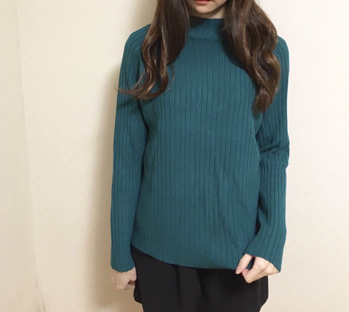 【ラスト2点】ニット ハイネック グリーン トップス ニットセーター リブ 送料無料 セーター_画像6