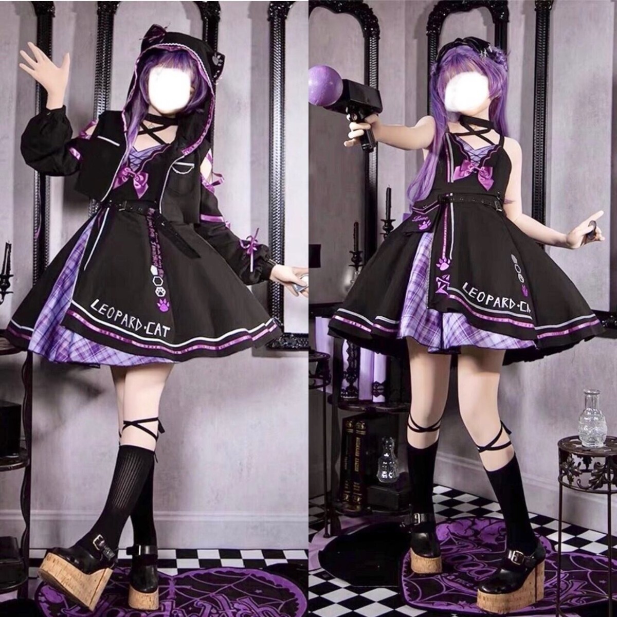 【ラスト1点】ロリータ　ネコ　キャミワンピース　ショート丈パーカー　S セット 送料無料 コスプレ_画像2