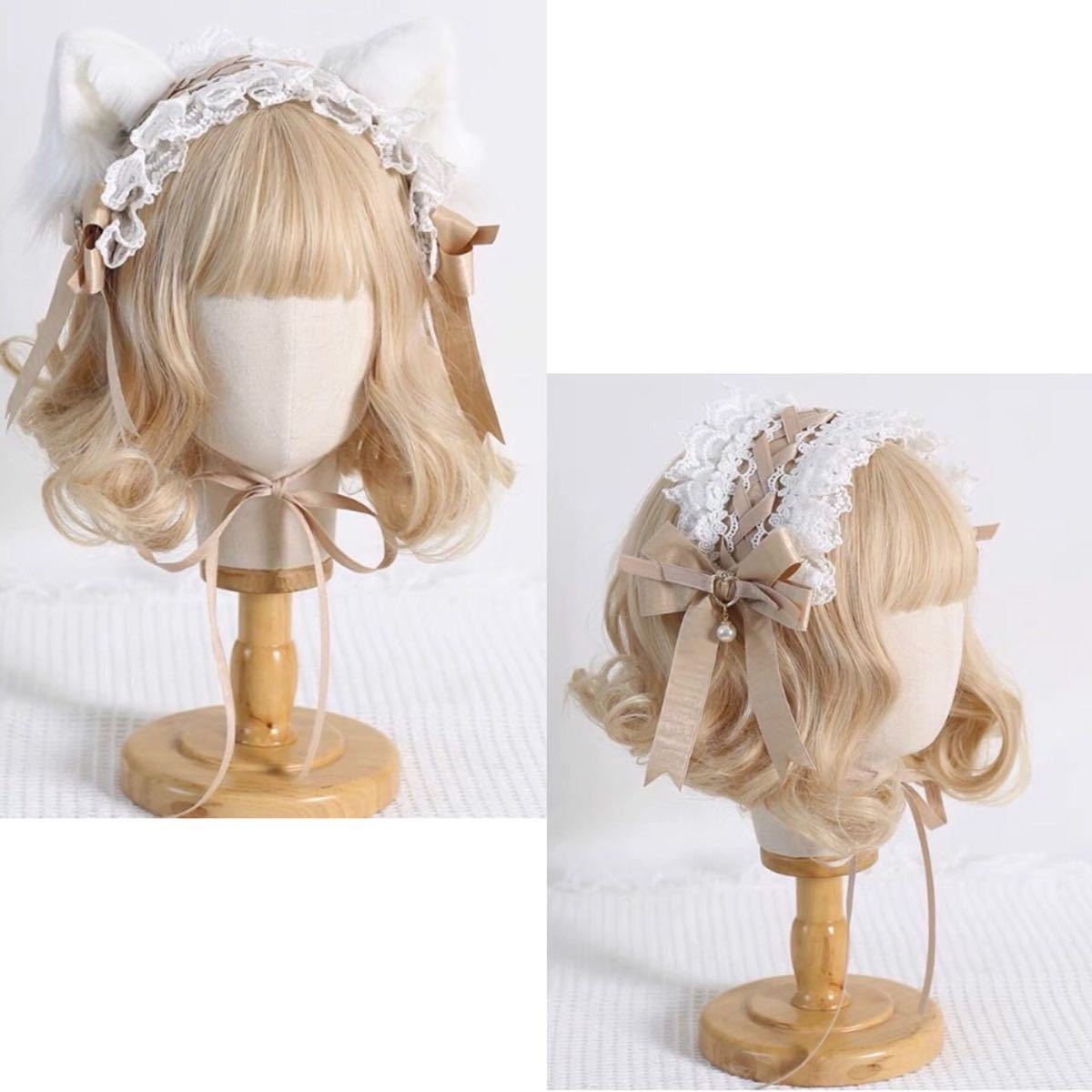 【ラスト1点】ネコ耳　ヘアアクセサリー　ベージュ　2way ヘッドアクセサリー　送料無料　カチューシャコスプレ _画像1