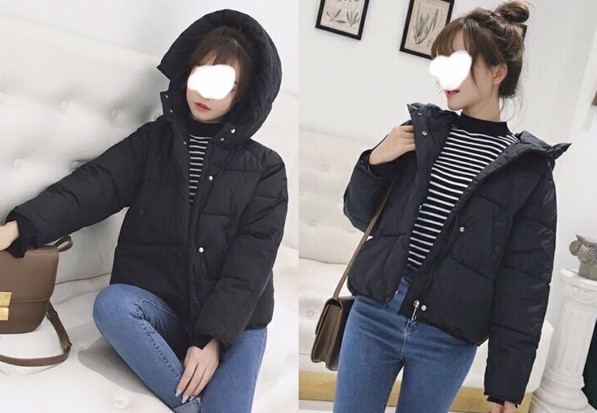 【人気☆】ダウンジャケット ミディアム丈 M L フード コート ブラック 送料無料 ダウン_画像3