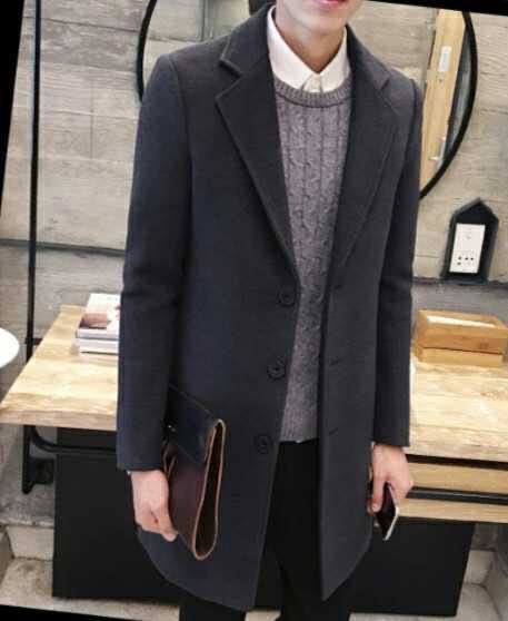 【ラスト1点】チェスターコート グレー　L　メンズチェスターコート ロングコート 韓国　ウールコート　送料無料　秋冬_画像3