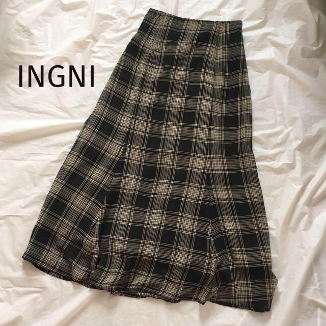 【美品】INGNI チェック柄　マーメイド　ロングスカート　FREE シアー 送料無料 レースアップ ブラック_画像1