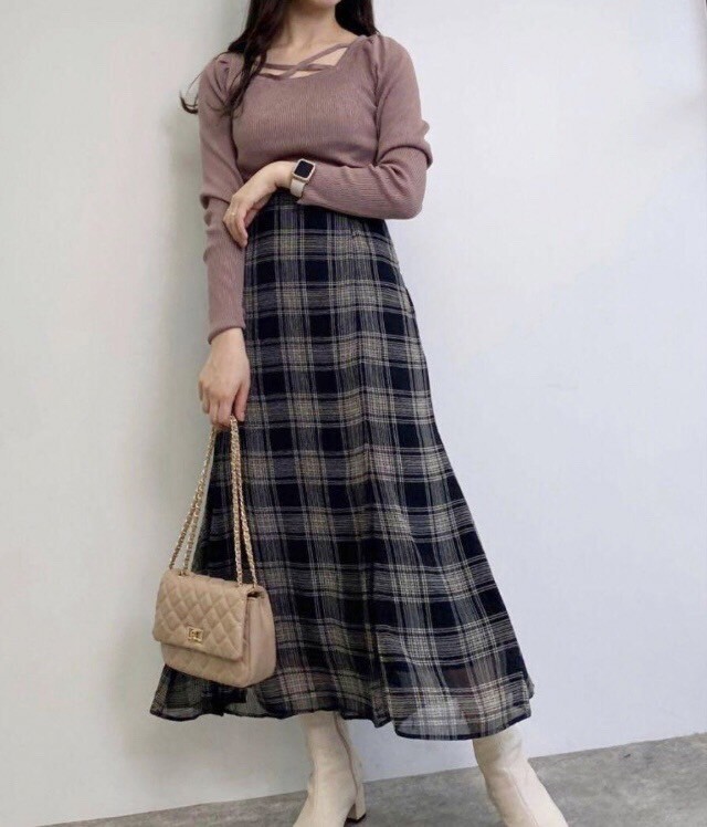 【美品】INGNI チェック柄　マーメイド　ロングスカート　FREE シアー 送料無料 レースアップ ブラック_画像2