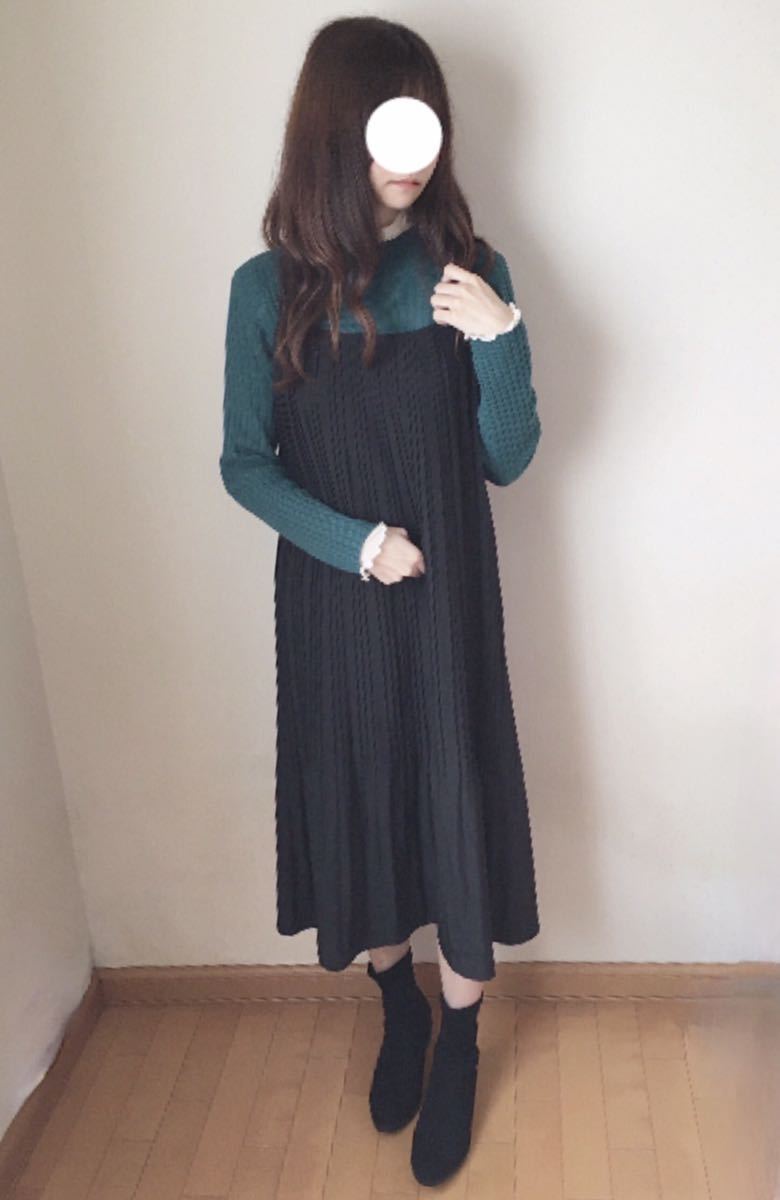 【ラスト2点】ニット ハイネック グリーン トップス ニットセーター リブ 送料無料 セーター_画像5