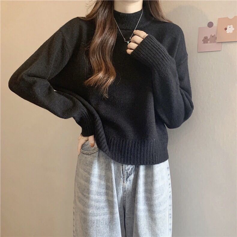 【ラスト1点】ショート丈　ニット　モックネック　ハイネック　長袖　ブラック　Free ニットセーター トップス　送料無料_画像1