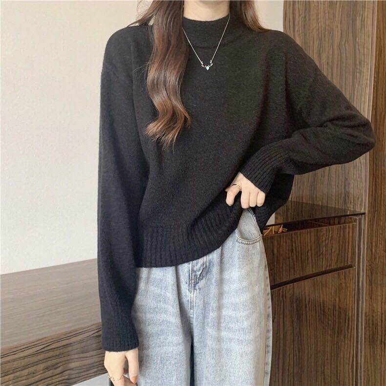 【ラスト1点】ショート丈　ニット　モックネック　ハイネック　長袖　ブラック　Free ニットセーター トップス　送料無料_画像2