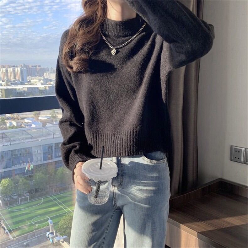 【ラスト1点】ショート丈　ニット　モックネック　ハイネック　長袖　ブラック　Free ニットセーター トップス　送料無料_画像5