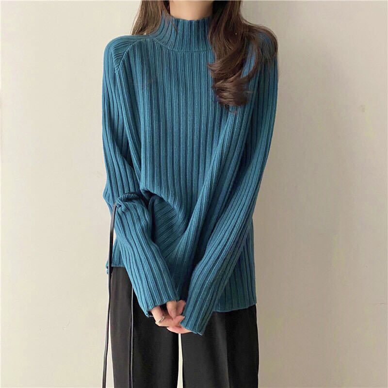 【ラスト2点】ニット ハイネック グリーン トップス ニットセーター リブ 送料無料 セーター_画像1