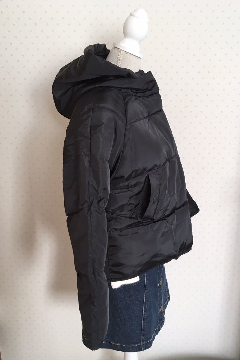 【人気☆】ダウンジャケット ミディアム丈 M L フード コート ブラック 送料無料 ダウン_画像8