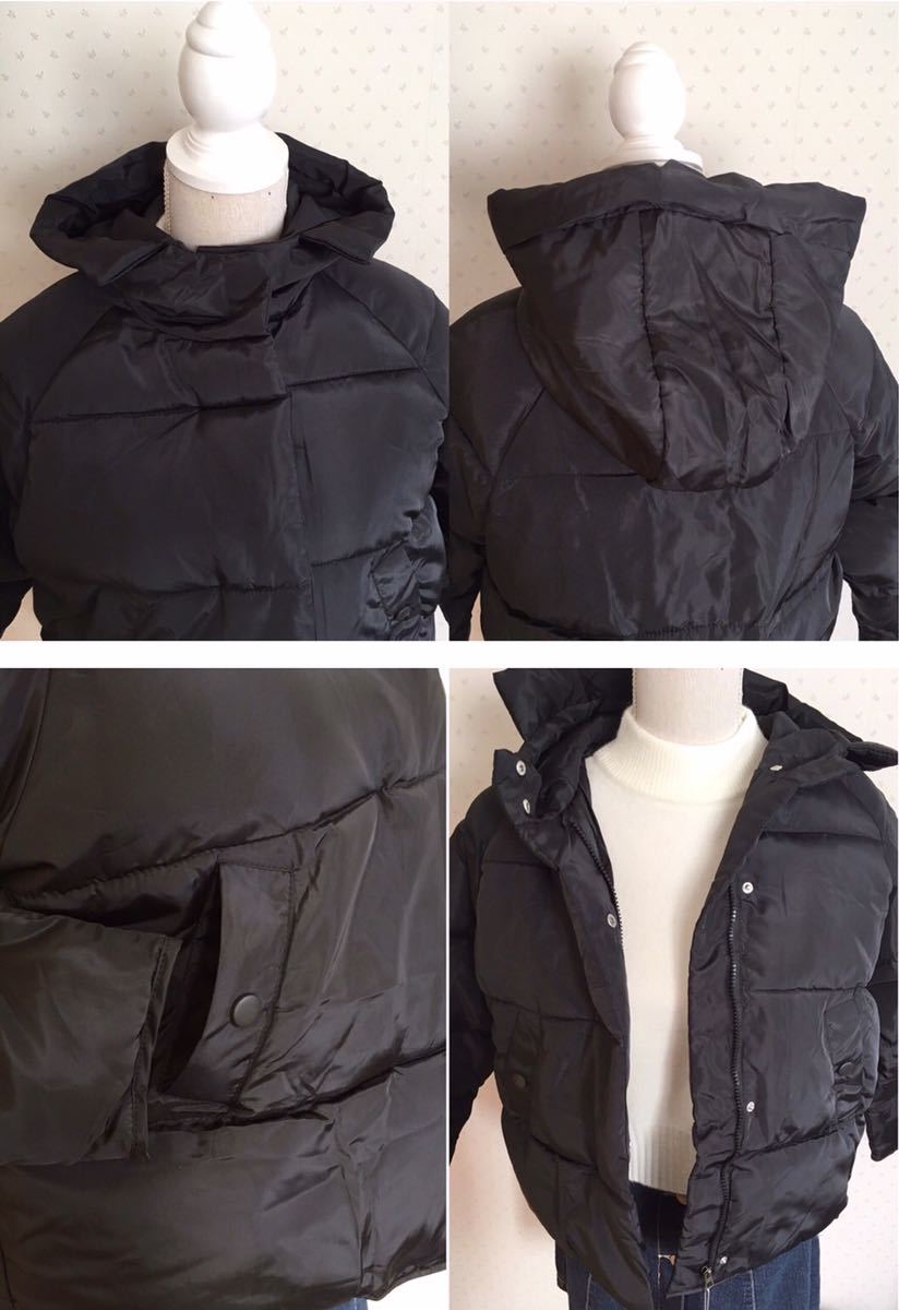 【人気☆】ダウンジャケット ミディアム丈 M L フード コート ブラック 送料無料 ダウン_画像10