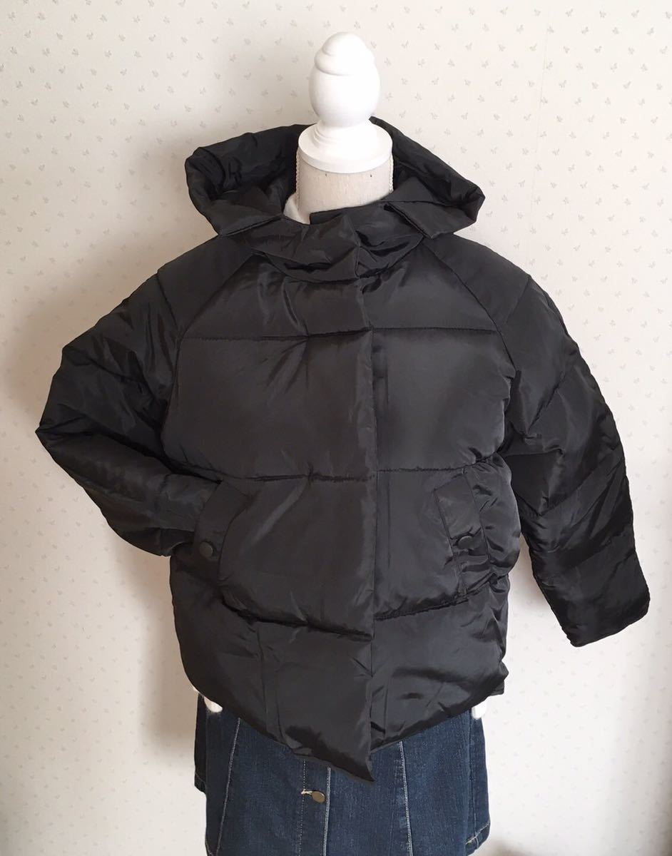 【人気☆】ダウンジャケット ミディアム丈 M L フード コート ブラック 送料無料 ダウン_画像6