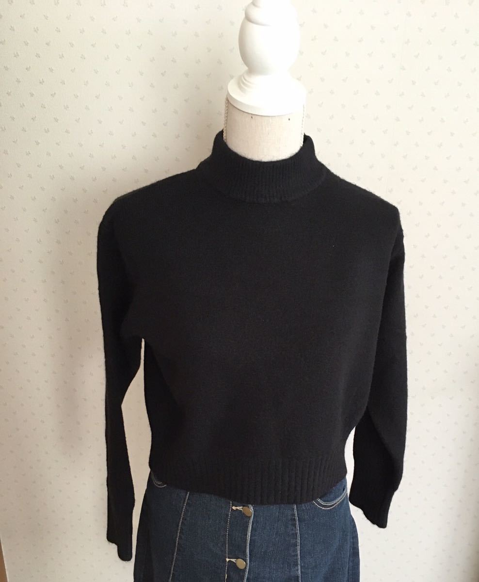 【ラスト1点】ショート丈　ニット　モックネック　ハイネック　長袖　ブラック　Free ニットセーター トップス　送料無料_画像6