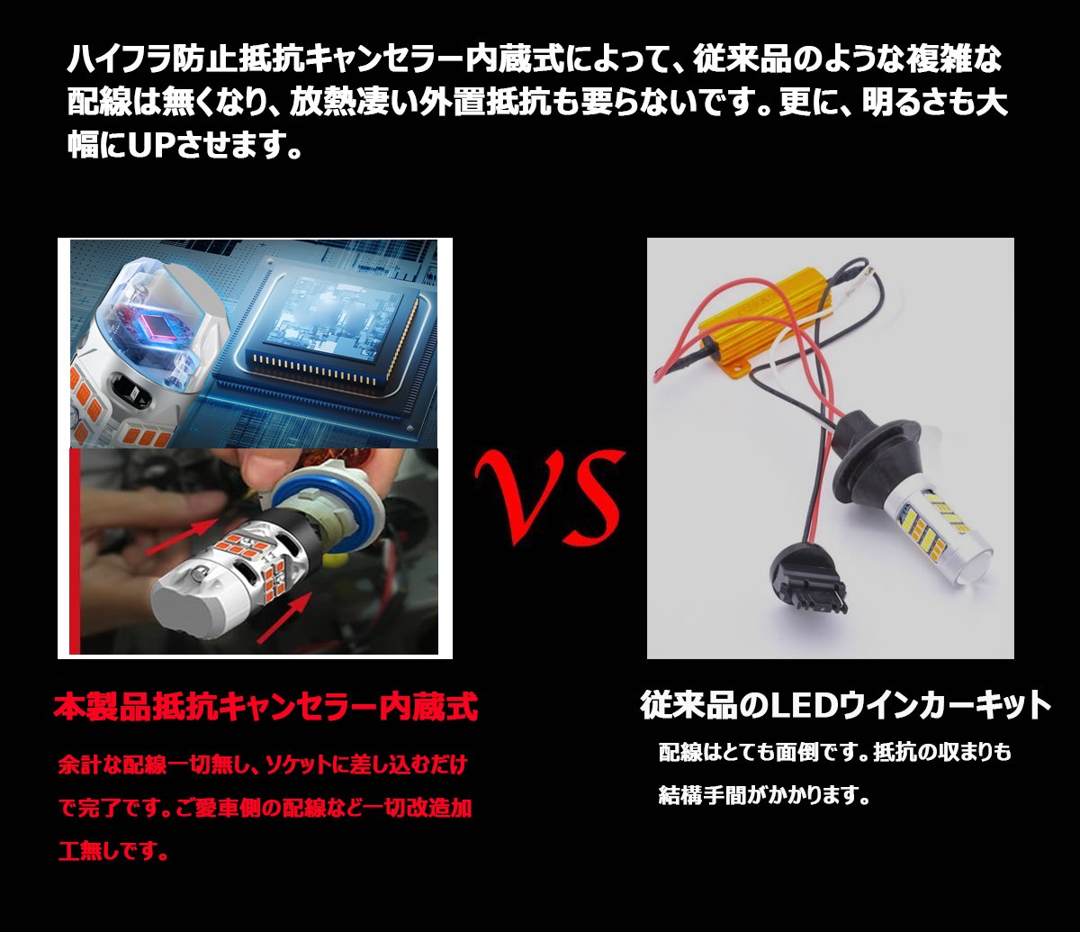 LEDバルブ ウインカー専用 T20ダブル ソケット付 アンバー/ホワイト DC12V 2800ルーメン 抵抗内蔵 2本 1年保証[M便 0/1]_画像5