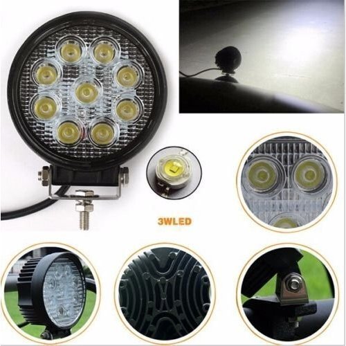 LEDワークライト 作業灯 DC12V/24V兼用 27W 1800ルーメン 6000K ホワイト 広角60° 丸型 CREE 9連 2個セット 30日保証_画像2