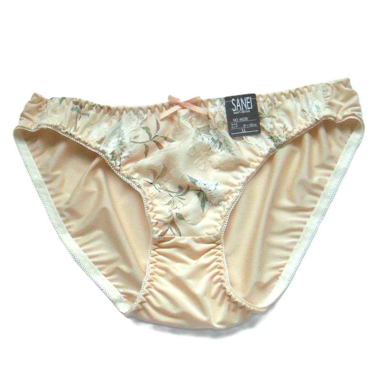 SANEI ナチュラリーフラワー&エンボスリップル ショーツ LL ふんわり凸凹模様の立体感 花柄 リボン&切替レース パンツ イエローI新品タグ付_画像5