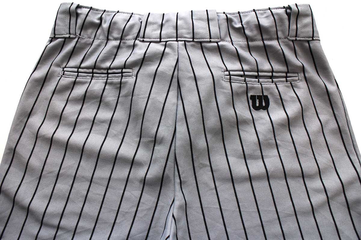 ★Wilsonウィルソン ストライプ ベースボールパンツ グレー×黒 W33★オールド スポーツ ロゴ刺繍 ユニフォーム クロップド_画像5
