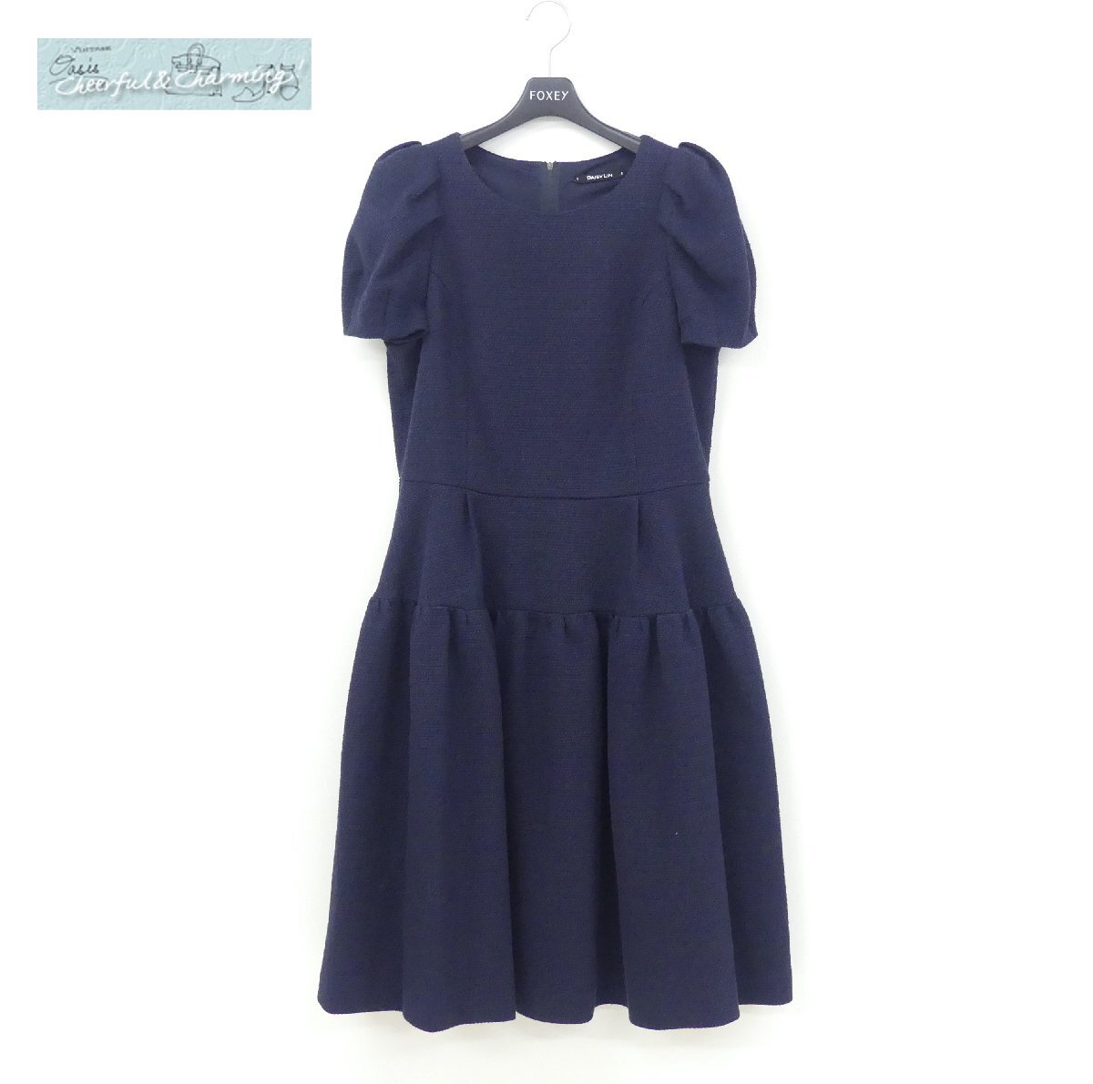 DAISY LIN/FOXEY コクーンスリーブドレス 38 ネイビー コットンBLEND 06879