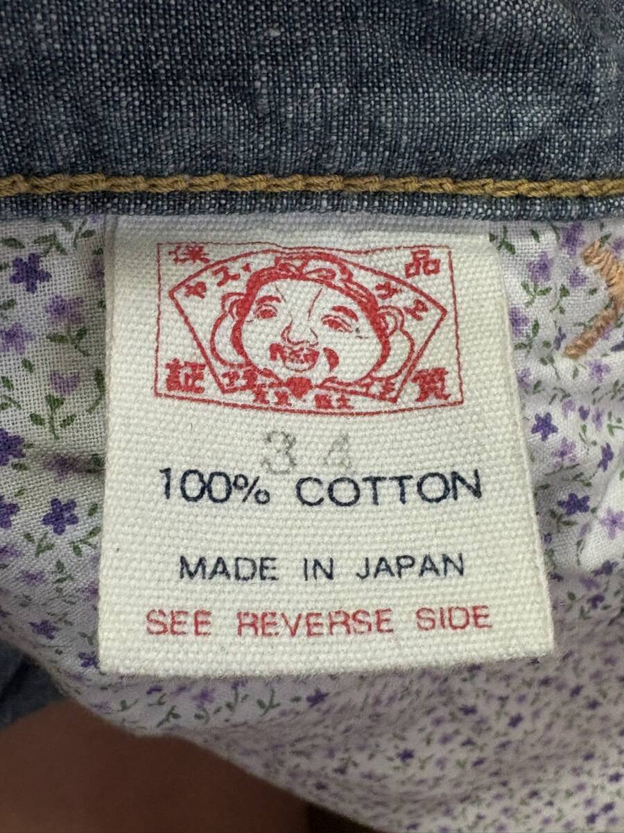 ※新 恵美寿神頭 EVISU エヴィス エビス LOT 2005 カモメペイントセルビッチハーフショートデニムパンツインディゴ 日本製 34　　　 BJBE.H_画像7
