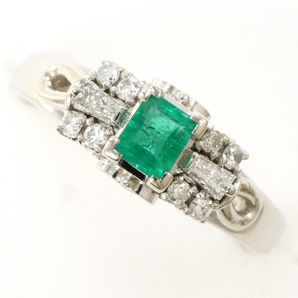 PT900 リング 指輪 8号 エメラルド 0.25 ダイヤ 0.18 総重量約4.4g 中古 美品 送料無料☆0338