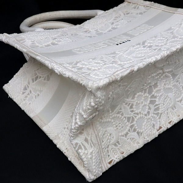 【広尾店】 ディオール Dior ブックトート スモール ハンドバッグ 白 マクラメレース キャンバス 【16832】_画像4