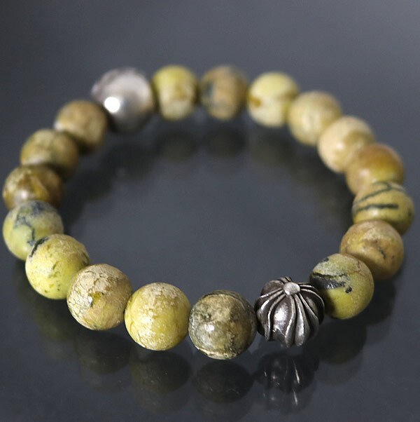 CHROME HEARTS 銀座店 クロムハーツ ビーズブレス 10mm メンズ シルバー SV925 黄 100039_画像2