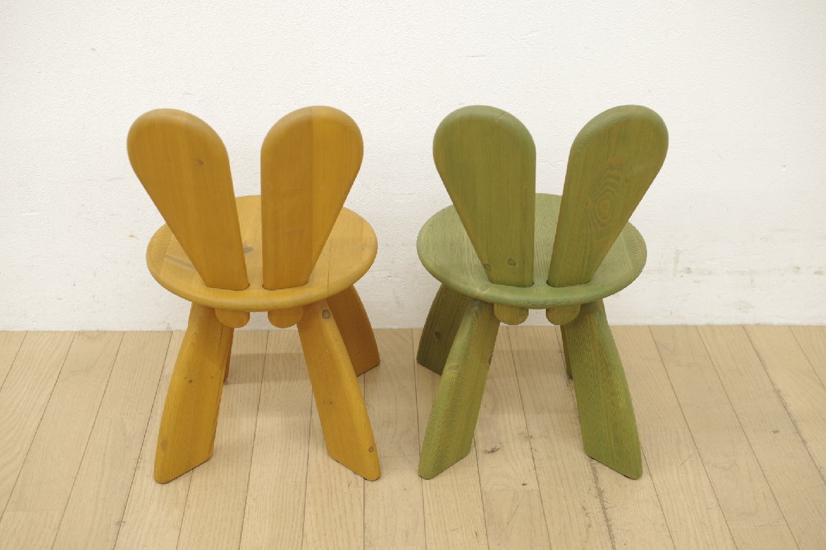 展示品 広松木工 WF キッズラビットチェア ヒノキ無垢 ２脚セット 天然木 キッズグリーン キッズイエロー 子供部屋 椅子 キッズルーム C_画像8