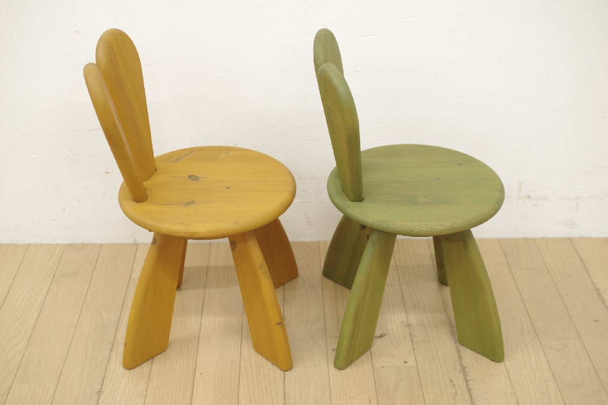 展示品 広松木工 WF キッズラビットチェア ヒノキ無垢 ２脚セット 天然木 キッズグリーン キッズイエロー 子供部屋 椅子 キッズルーム C_画像7