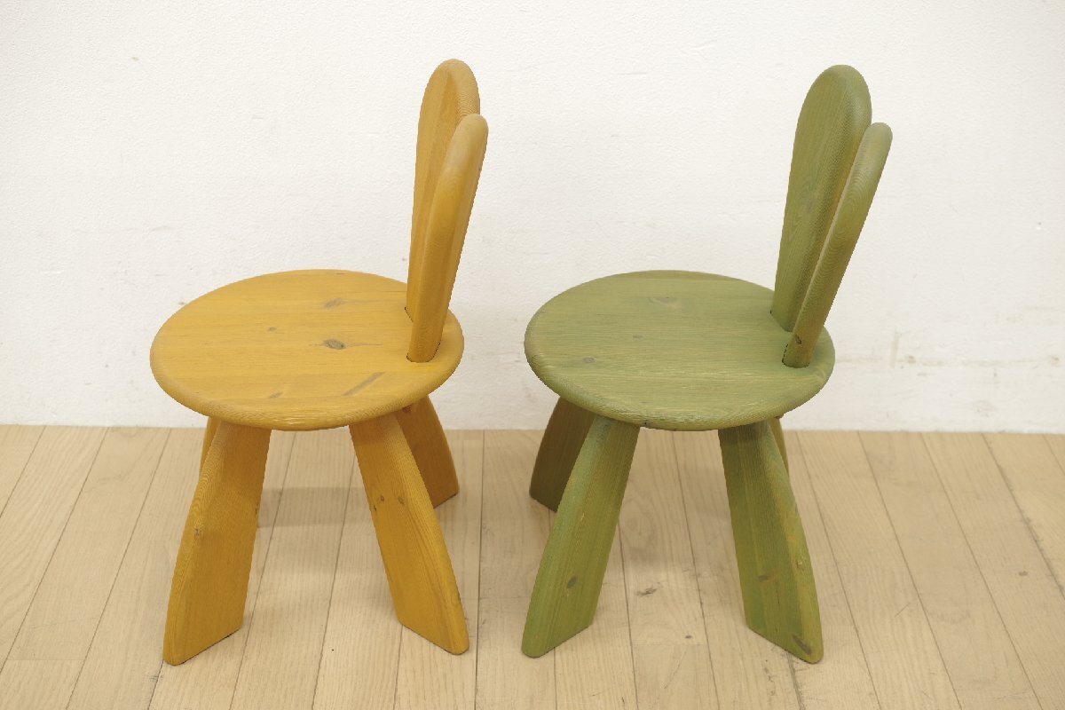展示品 広松木工 WF キッズラビットチェア ヒノキ無垢 ２脚セット 天然木 キッズグリーン キッズイエロー 子供部屋 椅子 キッズルーム C_画像9
