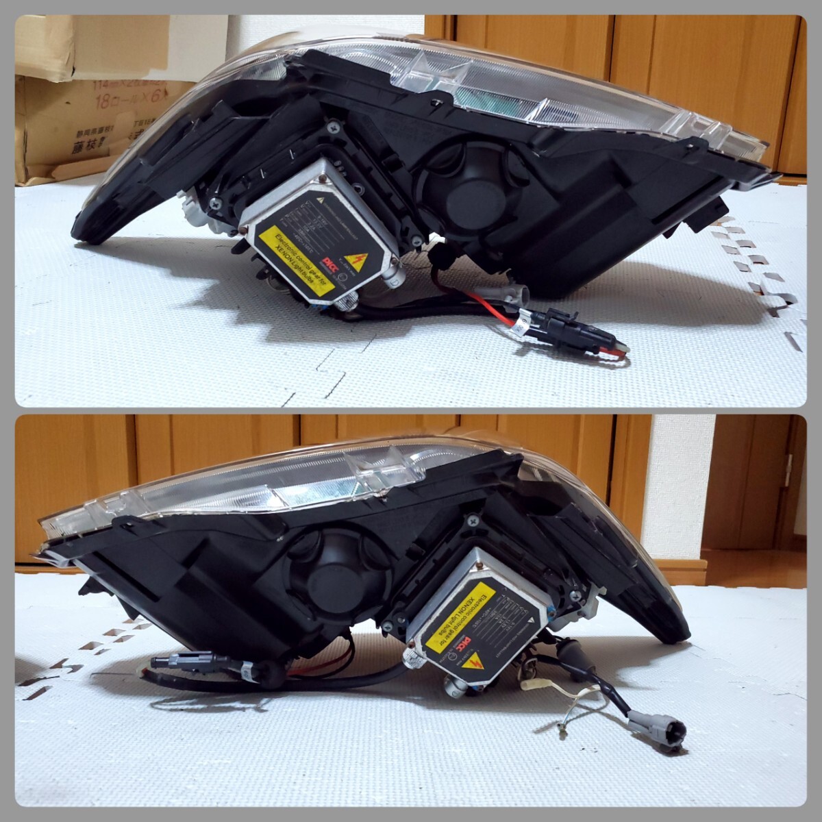 ★送料無料★　30系　後期　プリウス　ワンオフ加工　純正HIDヘッドライト　左右セット　プロジェクター　4連イカリング　インナーシルバー_画像8