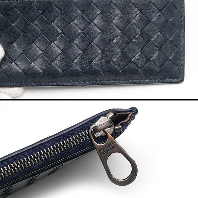 ボッテガヴェネタ BOTTEGA VENETA フラグメントケース カード コインケース ネイビー イントレチャート