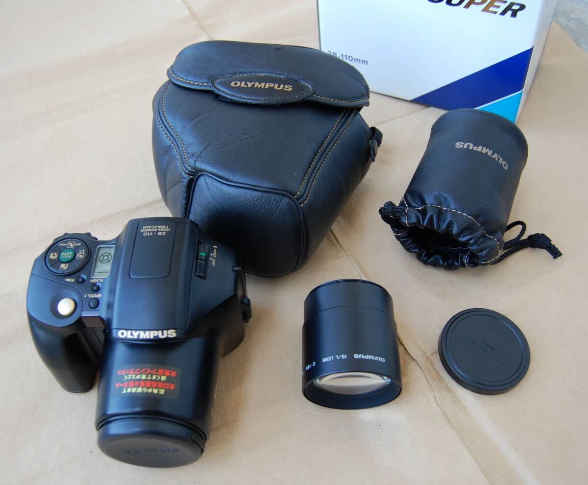 【即決】希少な状態良好フィルムカメラ OLYMPUS L-10 Super 大望遠キット テレコン＆ソフトケース付／外箱アリ 80サイズ発送_画像1
