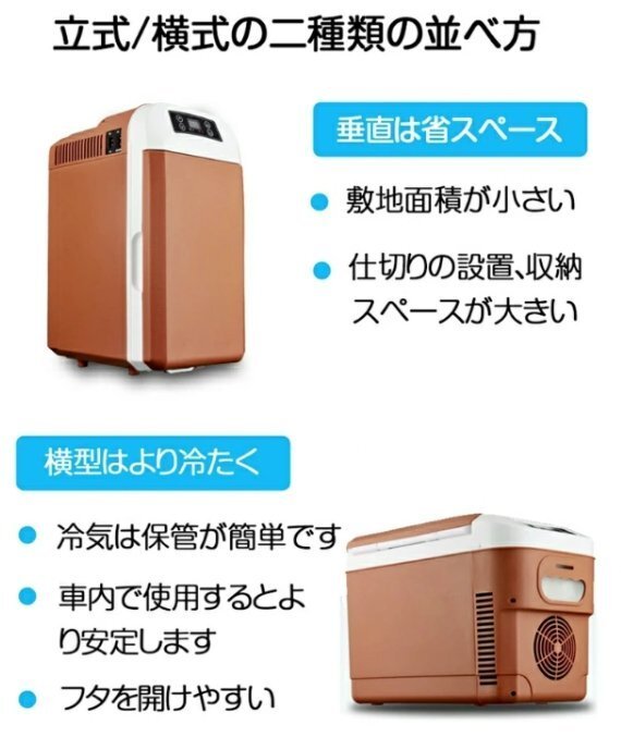 車載冷蔵庫 8L ポータブル冷温庫 最低-10℃に達する 車載＆家庭 AC110V/DC12V 一台2役 2WAY電源対応 小型 BBQ ドライブ 車中泊 ブラウンの画像7