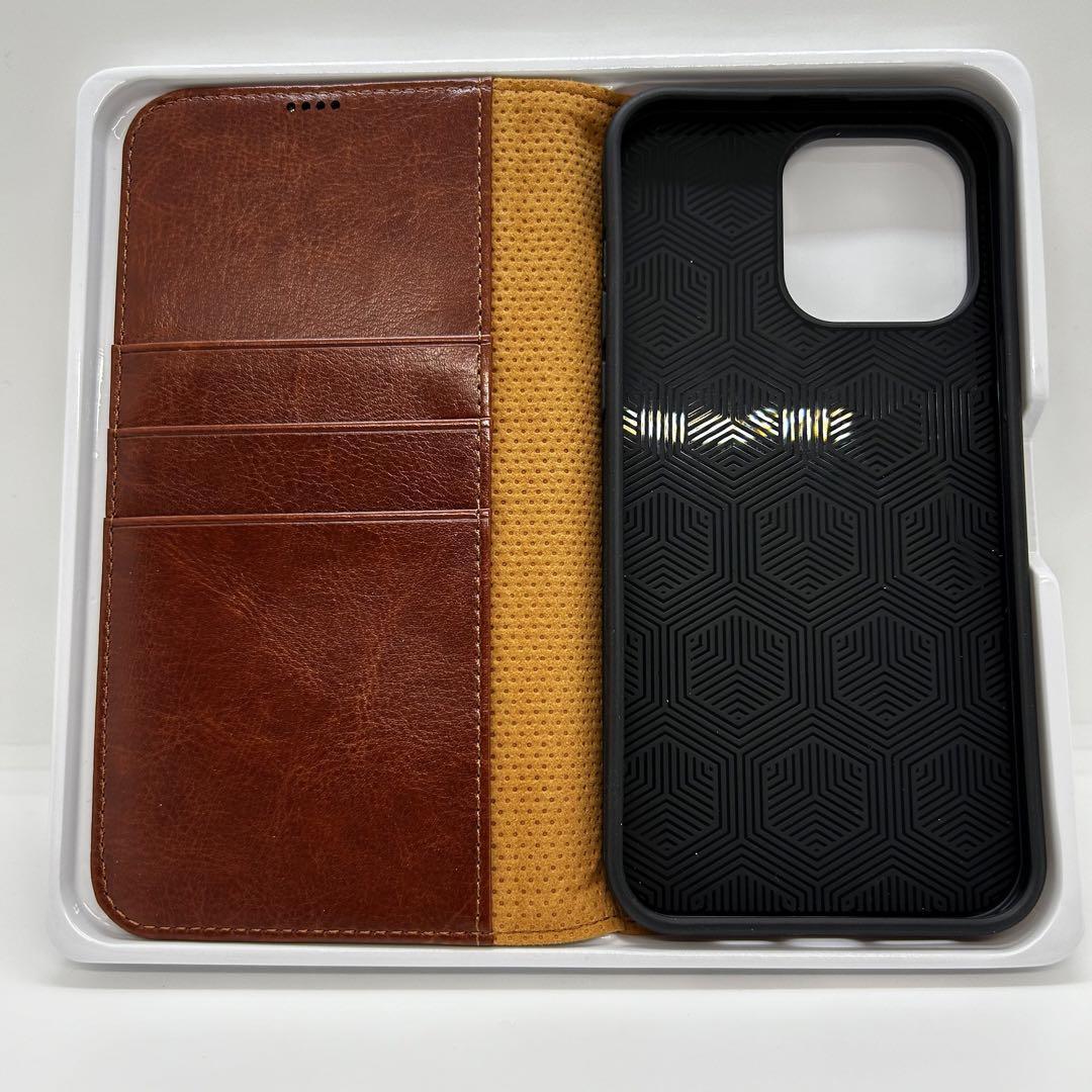 iphone 14 Pro Max 用 ケース 手帳型 PU レザー ブラウン_画像7