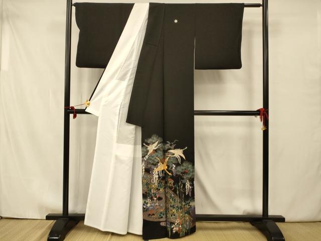 平和屋着物■豪華黒留袖　作家物　駒刺繍　飛鶴風景文　暈し染め　金銀彩　正絹　逸品　AAAY4636fw_画像2