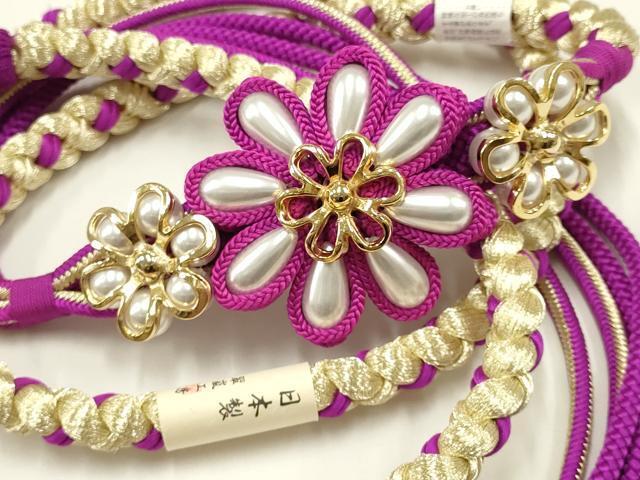 平和屋著物●和裝小物　振袖用帯締め　翠嵐工房　裝飾　パール　金纟　日本制　捻り房　逸品　未使用　AAAX9557ay