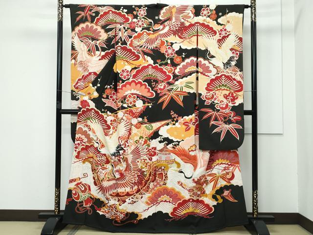 平和屋本店□極上 アンティーク 大正ロマン 振袖 駒刺繍 飛鶴