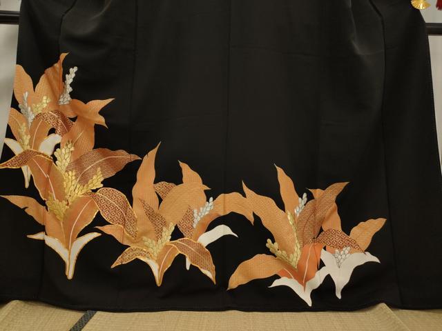 平和屋着物■豪華黒留袖　駒刺繍　草花文　金銀糸　正絹　逸品　AAAY4011ru_画像3
