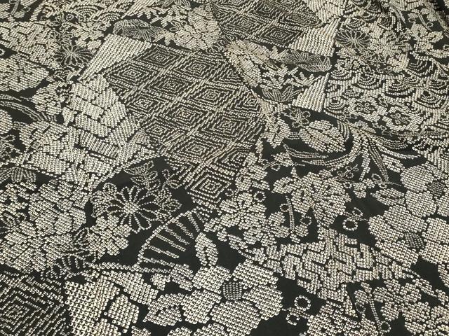 平和屋着物■上質な小紋　切嵌花文　黒地　正絹　逸品　 CAAV4232in_画像4