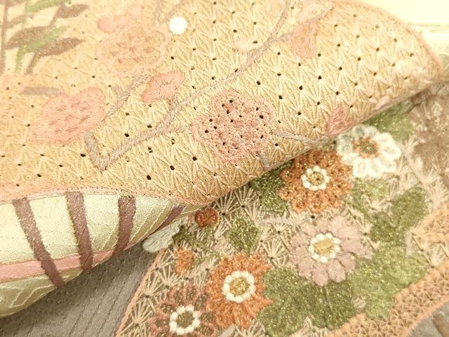 訪問着　フルセット　花丸紋　パールトーン　鹿の子絞り　汕頭刺繍　地紋　H4 訪問着 フルセット 花丸紋 パールトーン 鹿の子絞り 汕頭刺繍