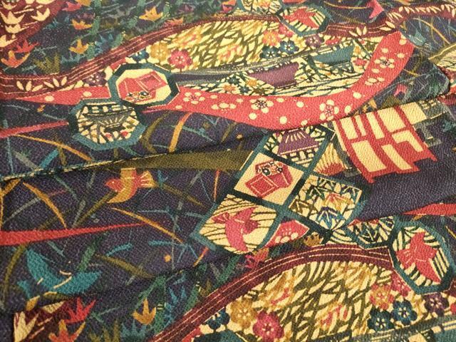 平和屋着物■上質な小紋　型染め　花鳥唐草文　逸品　未使用　BAAI9769pm 平和屋着物□上質な小紋 作家物 型染め 草木染 花唐草文 暈