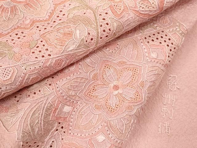 平和屋着物▼中国三大刺繍　蘇州刺繍　スワトウ刺繍　相良刺繍　色留訪問着　総刺繍　破れ色紙更紗花唐草文　正絹　逸品　CAAV9291ze