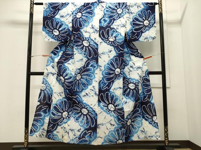 平和屋着物∴夏物 浴衣 有松鳴海絞り 舞花文 綿 逸品 CAAW5028dy_画像1