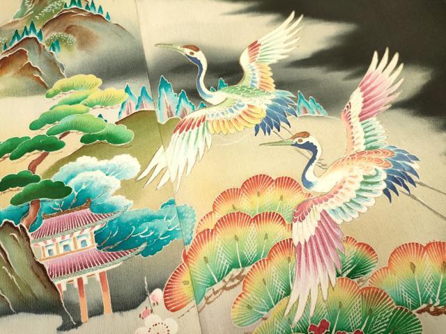 平和屋着物■豪華黒留袖　刺繍　飛鶴風景笹梅松文　暈し染め　金彩　正絹　逸品　DAAS9492ma_画像4