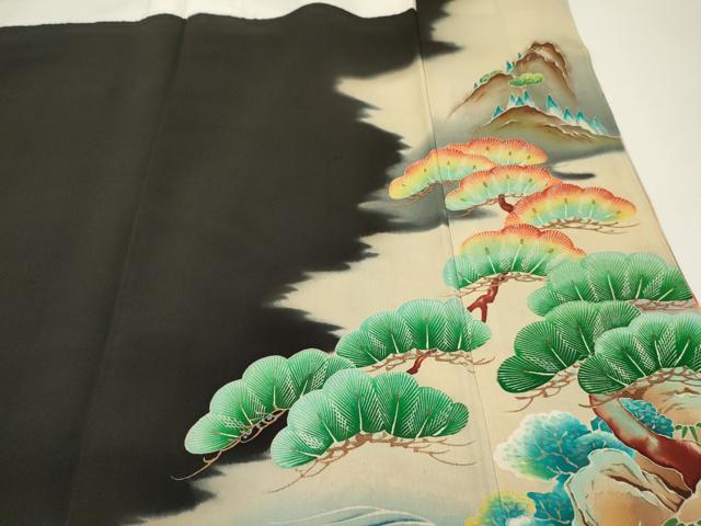 平和屋着物■豪華黒留袖　刺繍　飛鶴風景笹梅松文　暈し染め　金彩　正絹　逸品　DAAS9492ma_画像7