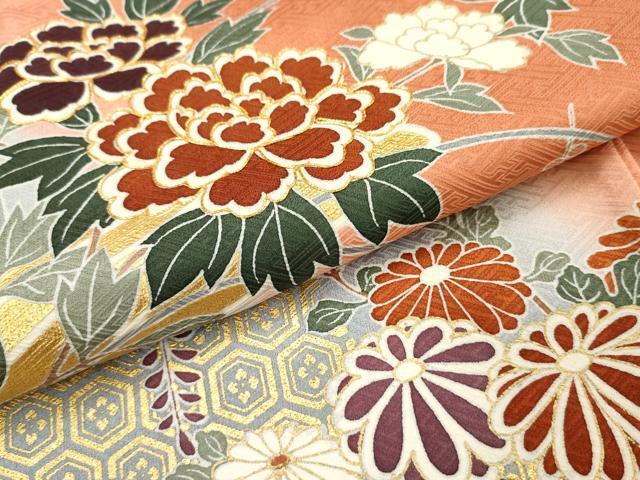 平和屋着物▼訪問着　駒刺繍　扇面花筏文　暈し染め　金彩　正絹　逸品　AAAZ2692cs_画像6