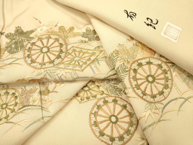 平和屋着物▼豪華色留袖 総刺繍 源氏車芝花文 金糸 正絹 逸品 DAAU9883fe_画像1