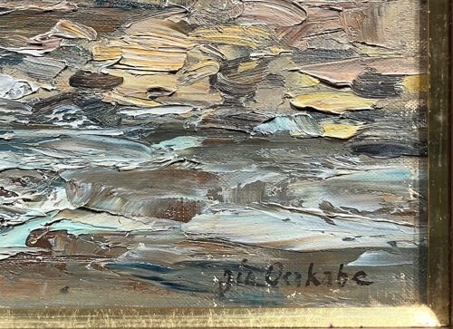 【真作】刑部人「渓流（塩原）」油彩画 6号　◆勲４等瑞宝章　春を待つ渓流の自然を描きました【価格相談可・信頼と実績の正光画廊】D_画像3